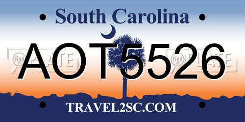 AOT5526 South Carolina License Plate
