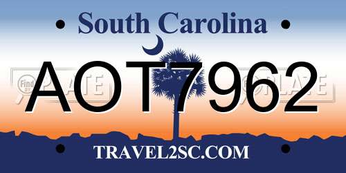AOT7962 South Carolina License Plate