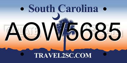 AOW5685 South Carolina License Plate