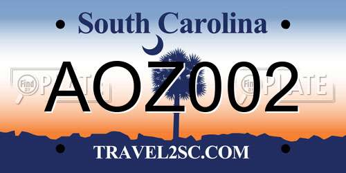 AOZ002 South Carolina License Plate
