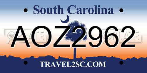 AOZ2962 South Carolina License Plate