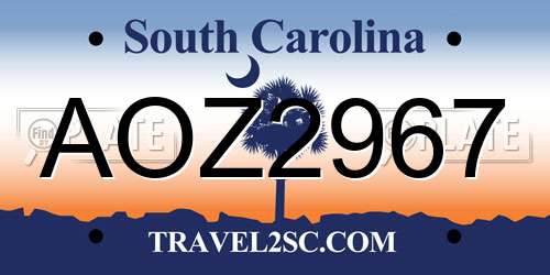 AOZ2967 South Carolina License Plate