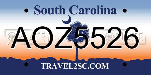 AOZ5526 South Carolina License Plate