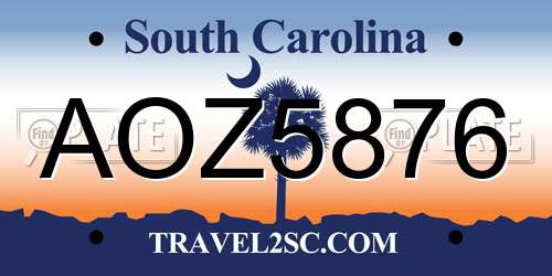 AOZ5876 South Carolina License Plate