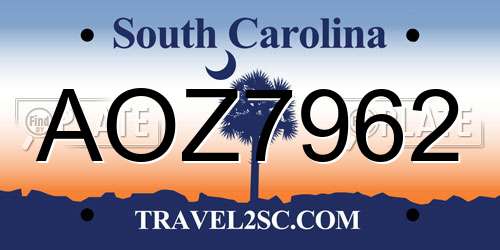 AOZ7962 South Carolina License Plate