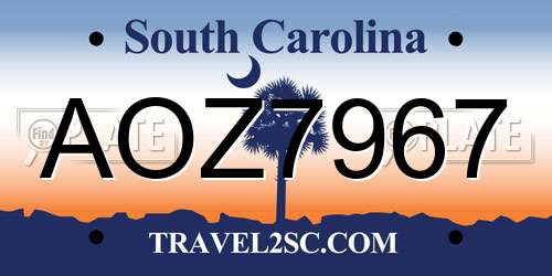 AOZ7967 South Carolina License Plate