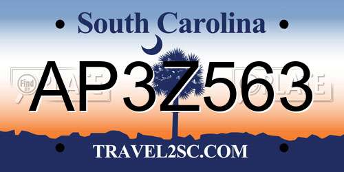 AP3Z563 South Carolina License Plate