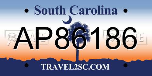 AP86186 South Carolina License Plate