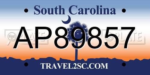 AP89857 South Carolina License Plate