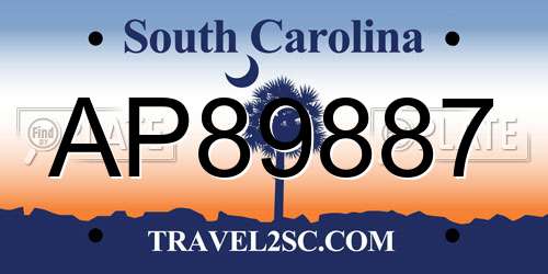 AP89887 South Carolina License Plate