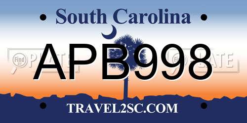 APB998 South Carolina License Plate