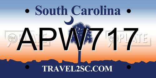 APW717 South Carolina License Plate