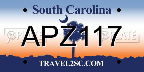 APZ117 South Carolina License Plate