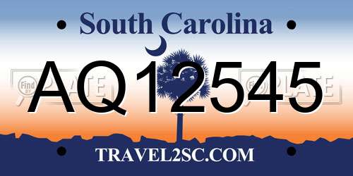 AQ12545 South Carolina License Plate