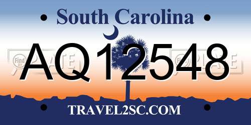 AQ12548 South Carolina License Plate