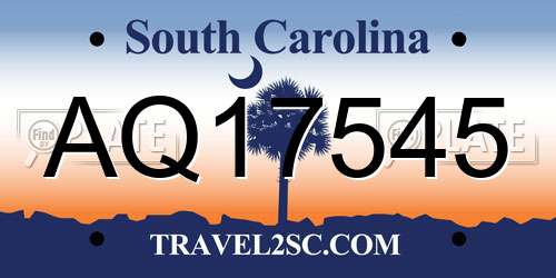 AQ17545 South Carolina License Plate