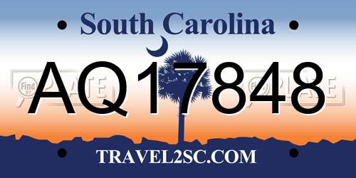 AQ17848 South Carolina License Plate