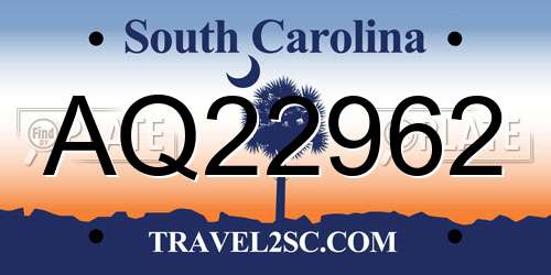 AQ22962 South Carolina License Plate