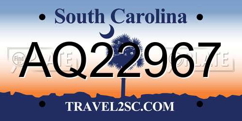 AQ22967 South Carolina License Plate