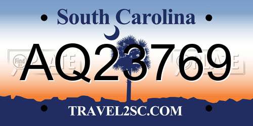 AQ23769 South Carolina License Plate