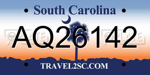 AQ26142 South Carolina License Plate