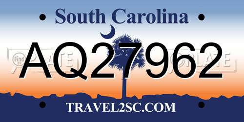 AQ27962 South Carolina License Plate