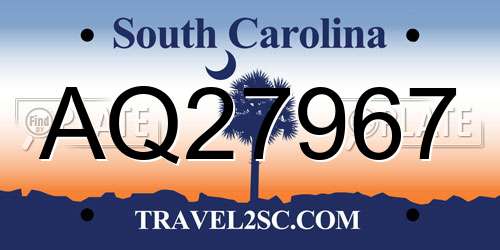 AQ27967 South Carolina License Plate