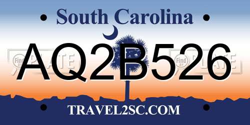 AQ2B526 South Carolina License Plate