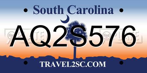 AQ2S576 South Carolina License Plate
