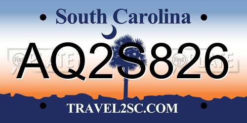 AQ2S826 South Carolina License Plate