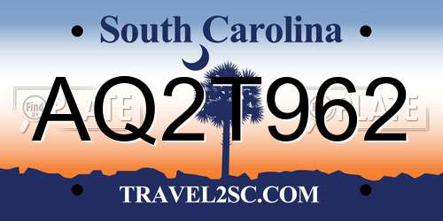 AQ2T962 South Carolina License Plate