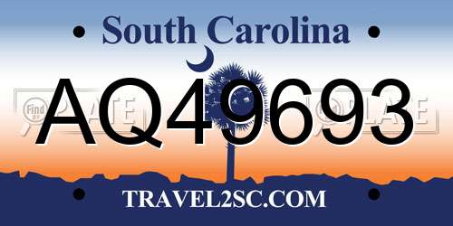 AQ49693 South Carolina License Plate