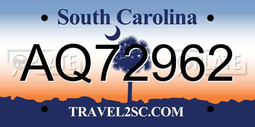 AQ72962 South Carolina License Plate