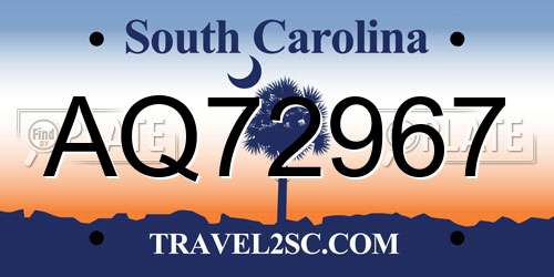 AQ72967 South Carolina License Plate