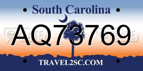 AQ73769 South Carolina License Plate