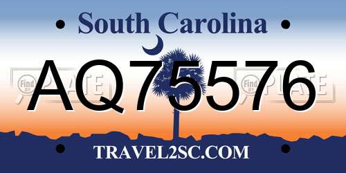AQ75576 South Carolina License Plate