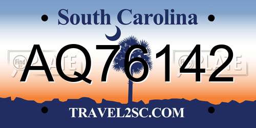 AQ76142 South Carolina License Plate