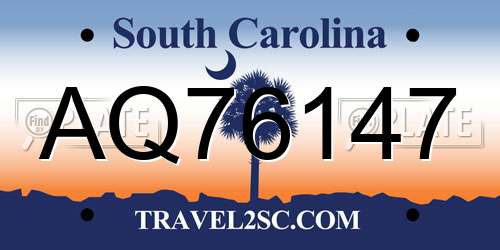 AQ76147 South Carolina License Plate
