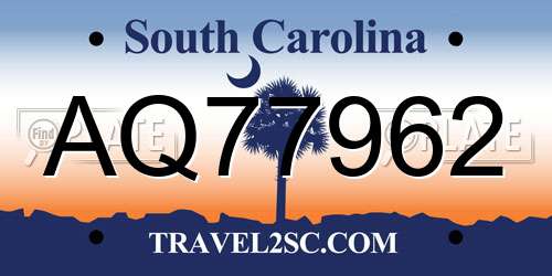 AQ77962 South Carolina License Plate
