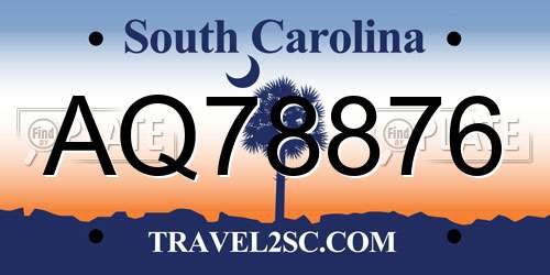 AQ78876 South Carolina License Plate