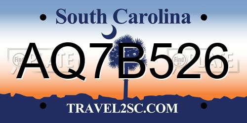 AQ7B526 South Carolina License Plate