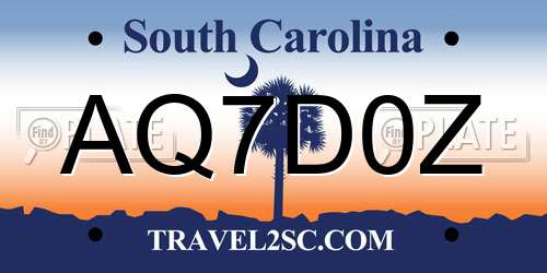 AQ7D0Z South Carolina License Plate