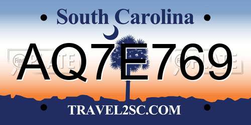 AQ7E769 South Carolina License Plate