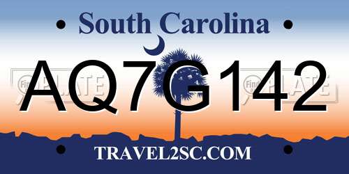 AQ7G142 South Carolina License Plate
