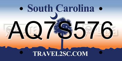 AQ7S576 South Carolina License Plate