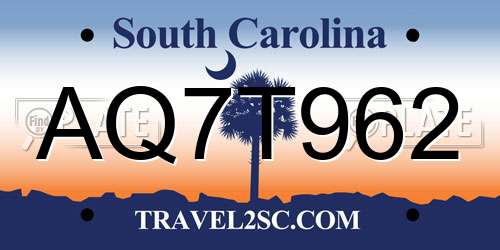 AQ7T962 South Carolina License Plate