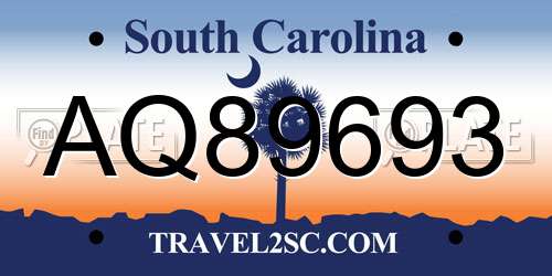 AQ89693 South Carolina License Plate