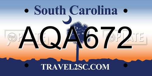 AQA672 South Carolina License Plate