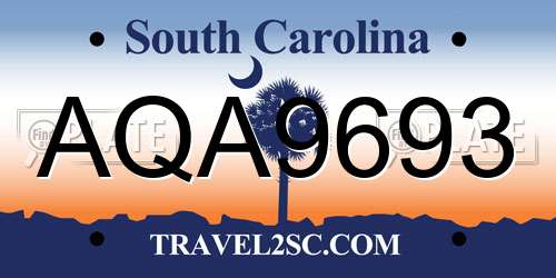 AQA9693 South Carolina License Plate