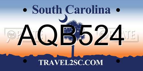 AQB524 South Carolina License Plate